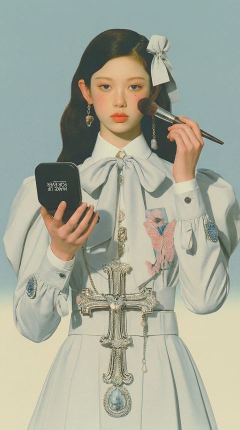 달빛 화장 — 이윰(IUM) 작품이 스크린에 아나모픽으로 재생되는 모습